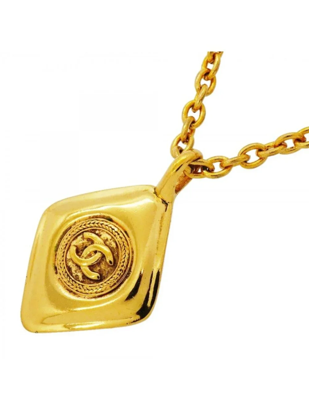 Chanel Necklace Vintage CC Logo Diamond Gold Plated